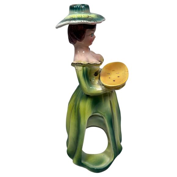 Vintage Kreiss Southern Belle Lady Figurine Napkin Toothpick Holder Green MCM - Picture 4 of 12